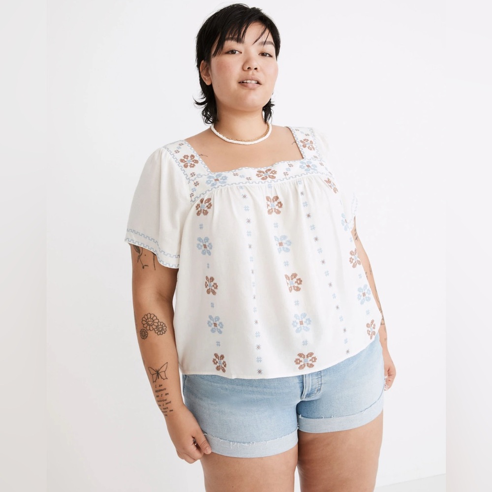 Madewell Cross Stitch Peasant Top - 3X